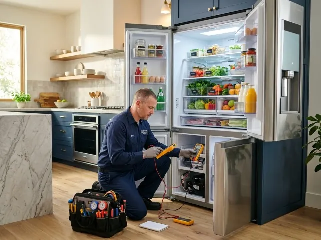 Appliance Repair Hero refrigerator technician testing a fridge on a Berea, KY service call